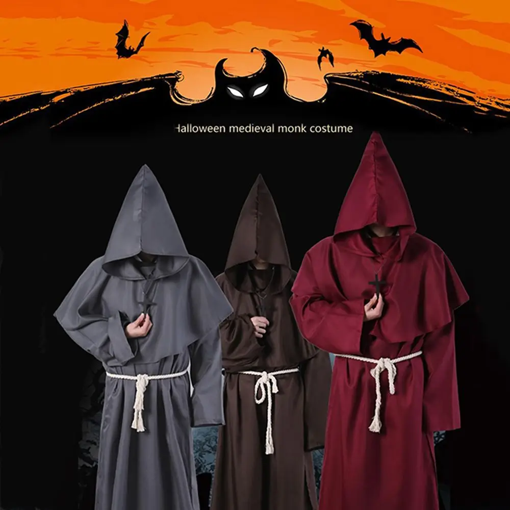 Costume Puntelli per foto Frate cristiane Strega Mago Mantello Abiti da prete Fantasma della morte Costumi Cosplay Costume medievale di Halloween