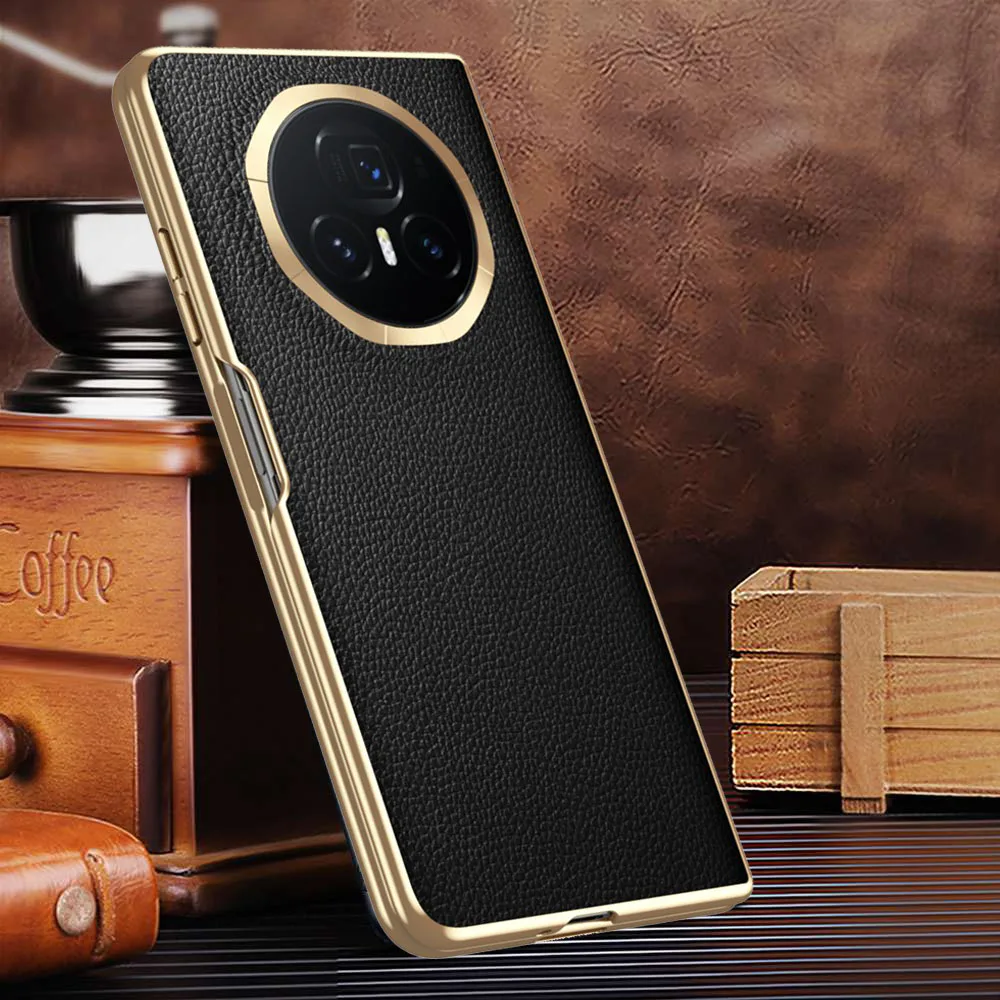 Genuine Leather Case For Honor Magic V3 VS3 Case Luxury Plating Coque For Magic V VS 3 Cover Cow Leather Phone Protector