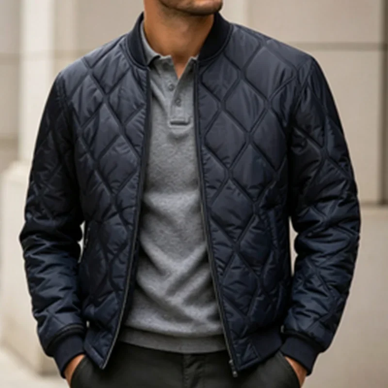 Gesteppte Herrenjacke Warme Winter-Steppjacke Parka Lässige Modische Oberbekleidung Wattierte Baumwollmäntel mit Stehkragen Herrenkleidung Top – Detail 6