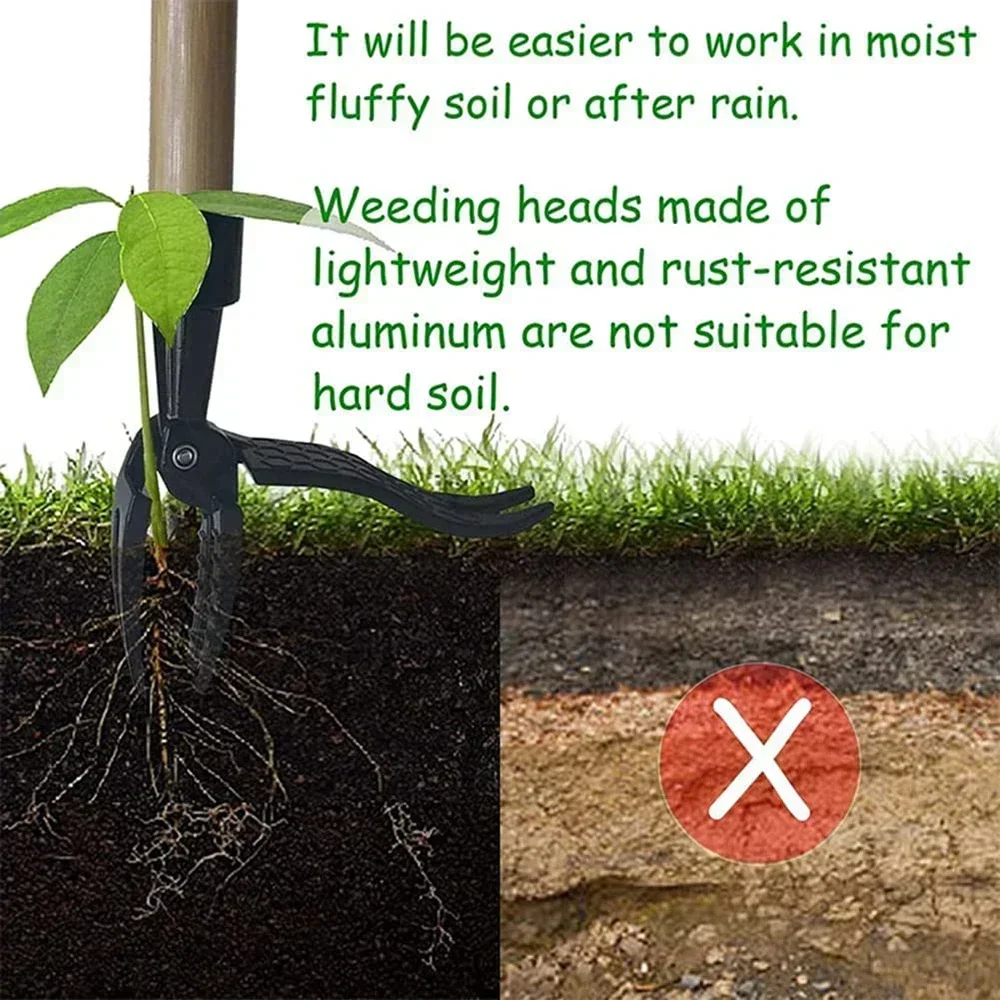 Stand Up Weed Puller Tool, 4 Claw Steel Head Weeding Head, Easily Remove Weeds Without Bending, Root Remover Tool for Lawn Yard