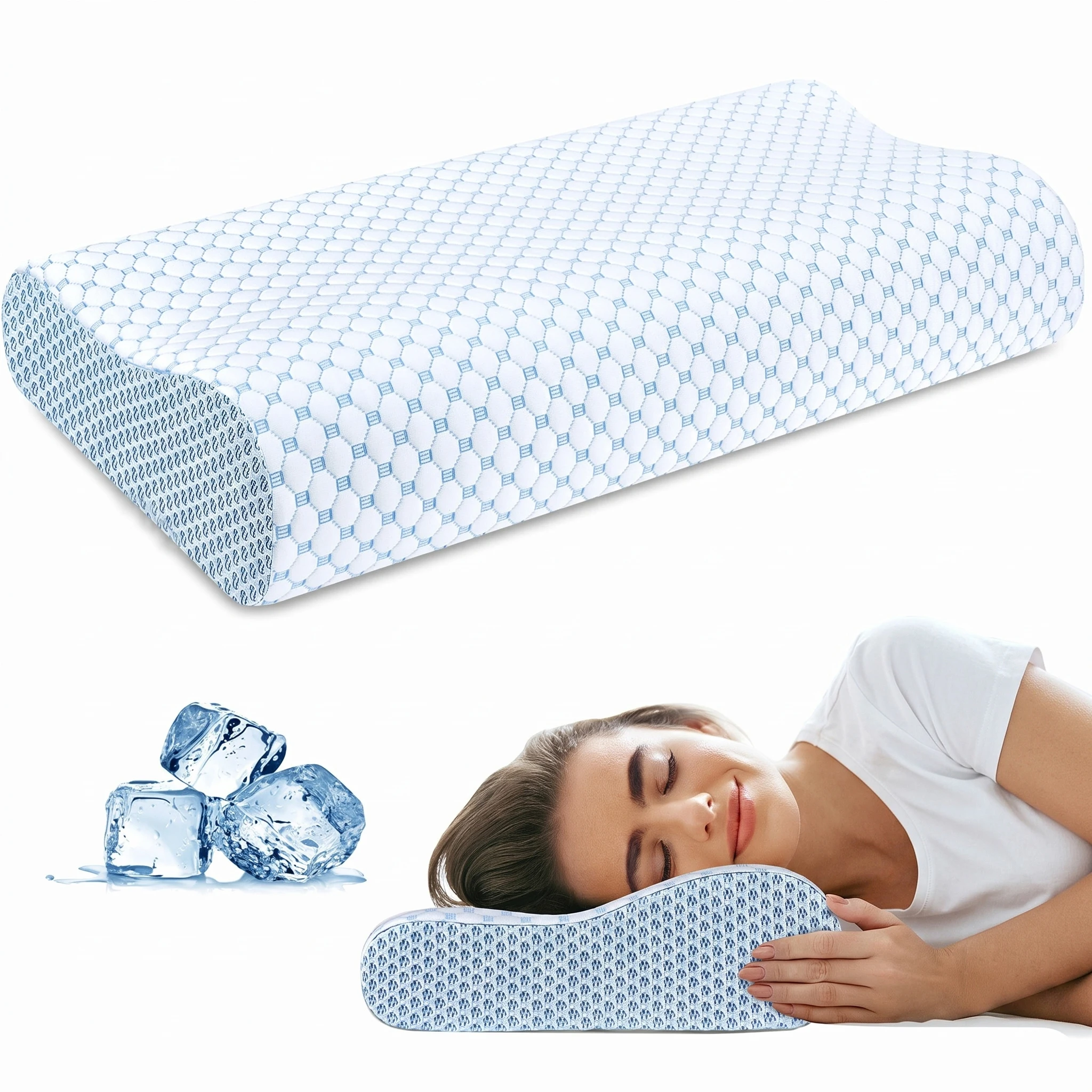 Cooling Cervical Pillow for Neck Pain, Memory Foam Adjustable Orthopedic Pillow for Side/Back/Stomach Sleepers (Blue)