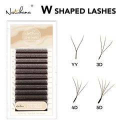 NATUHANA Brown W Shaped 2D 3D 4D 5D W Natural Soft Automatic Flowering Premade Fans Eyelashes Extensions