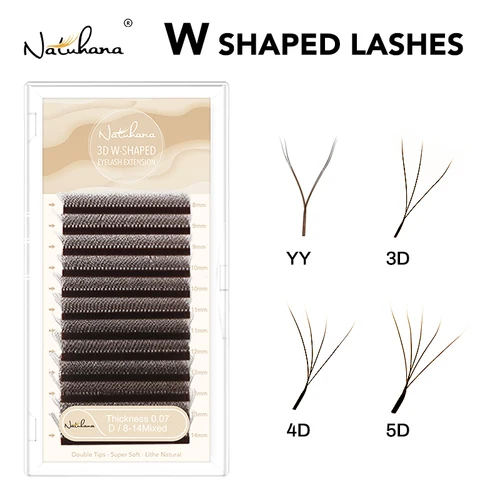 NATUHANA Marrón W En Forma 2D 3D 4D 5D W Natural Suave Automático Floración Prefabricado Fans Extensiones de Pestañas