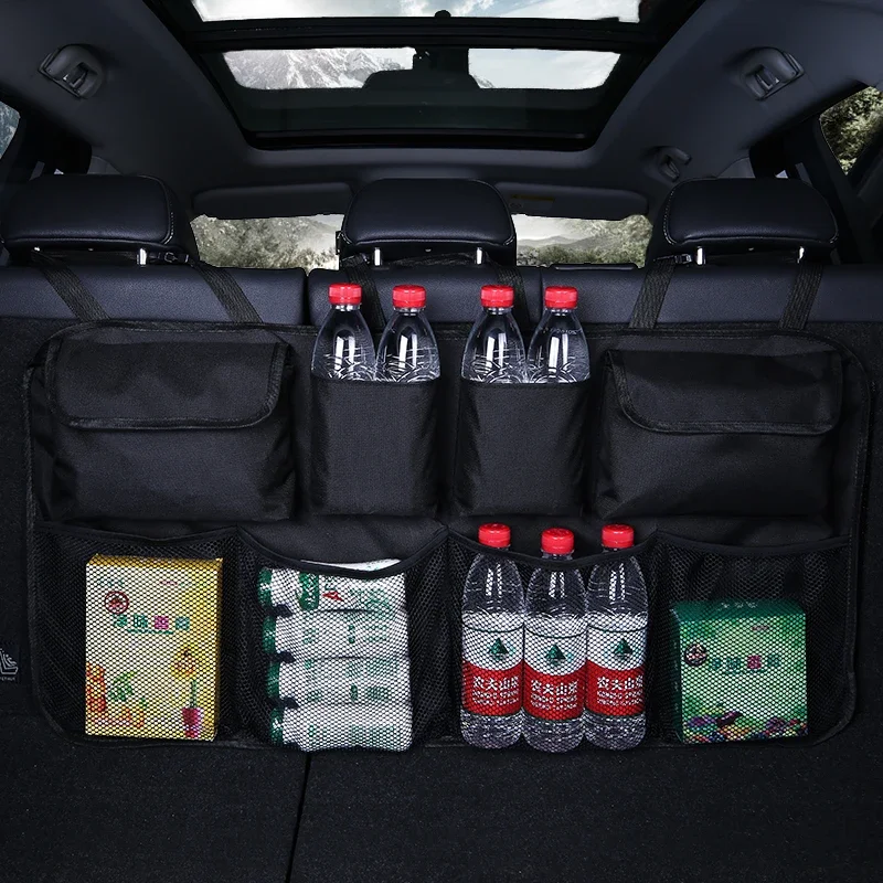 Car Rear Seat Back Organizer Auto Trunk Net Mesh Cargo Storage Bag Pocket Cover Stowing Tidying Interior Camping Accessories