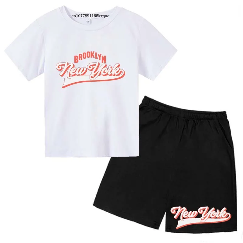 Kids Summer Leisure Letter Print Soft T-shirts+Pants 2pcs Suits 2-13 Years Boys Girls Sports Streetwears Children Clothes Sets