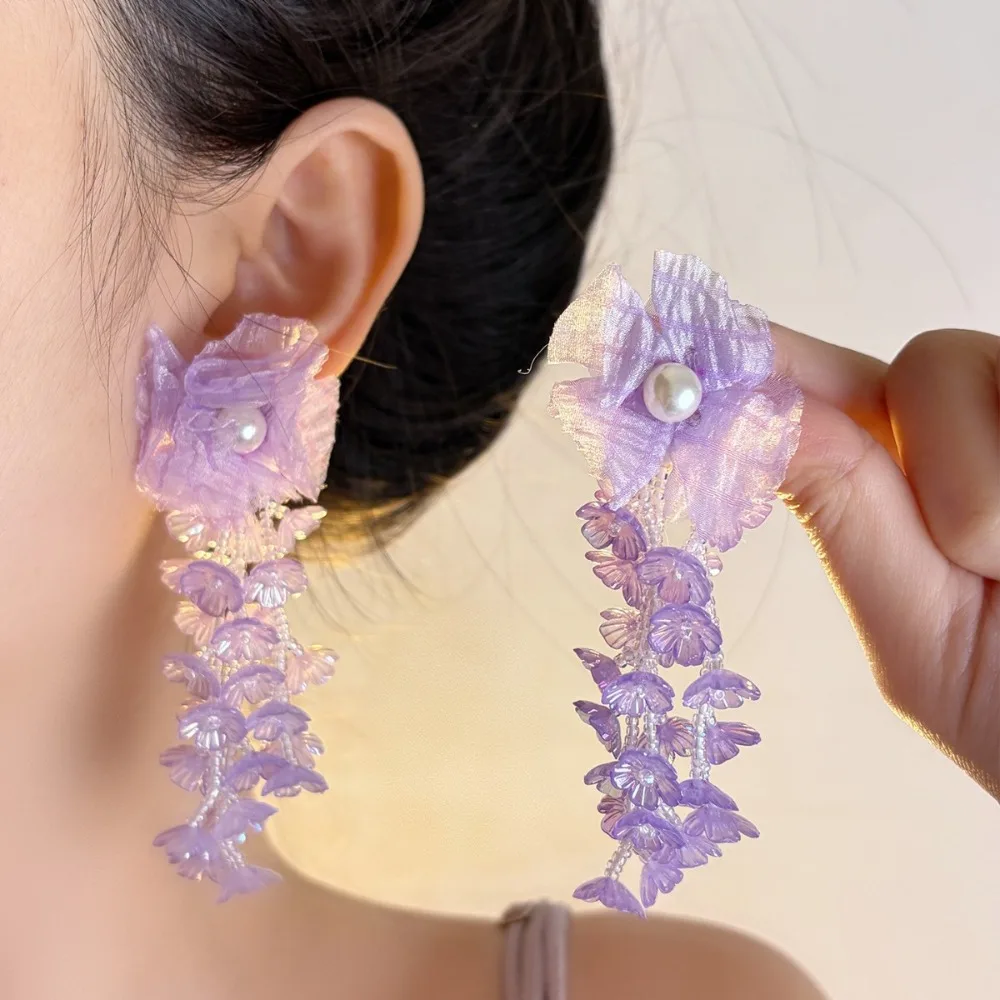 

Fashionable Fresh Floral Tassel Pendant Earrings Atmospheric Earrings Versatile Accessories for Women