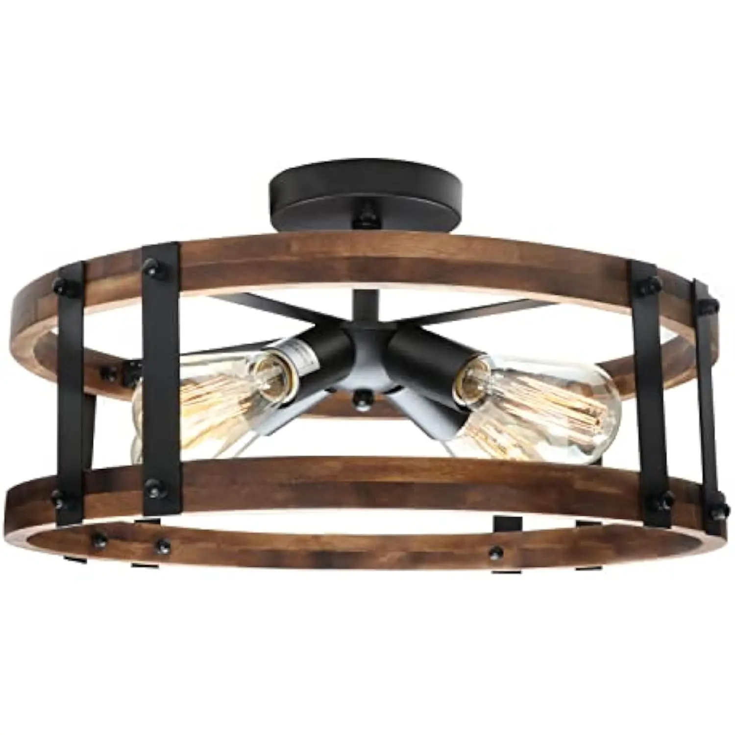 

Semi Flush Mount Ceiling Light Fixture, Modern Farmhouse Wood Drum Ceiling Lamp, Rustic Close to Ceiling Lighting for Hallway E