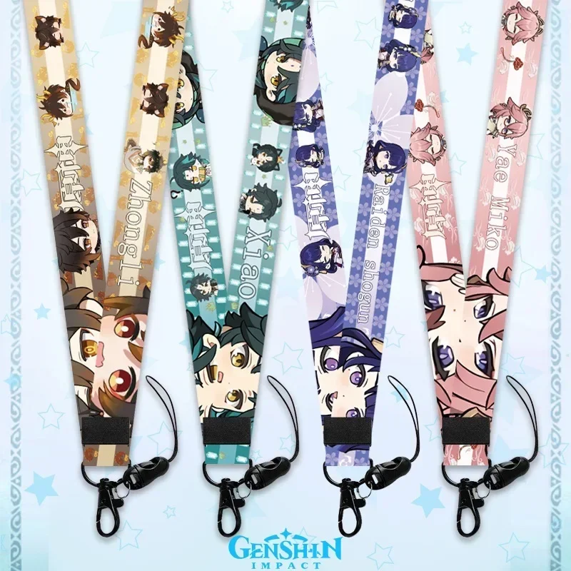 Genshin Impact Hutao Klee Vendi Ganyu Double Sided Printed Mobile Phone Hanging Rope with Neck Hanging Long Rope