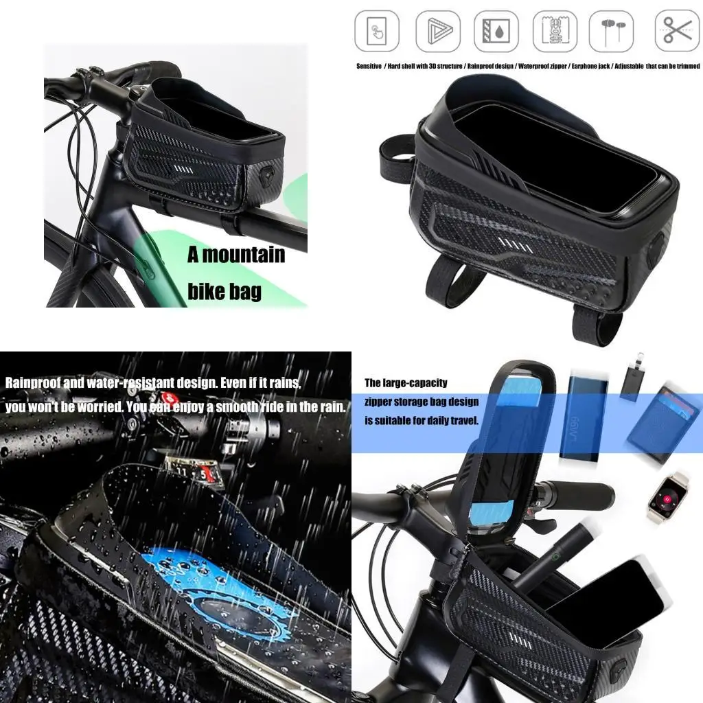 

R6FE Bicycles Front Phone Holder Bag Cycling Storage Pack Waterproofs Hard Shell Bike Phone Bag Cycling Front Top Tube Bag