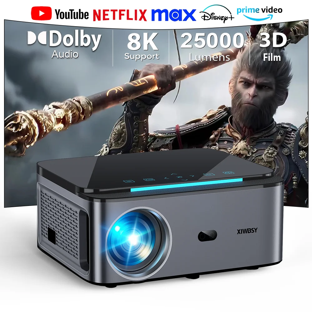 XIWBSY 25000Lumens Android Projector 4K 800ANSI WIFI6 Auto Keystone Dolby Projector Office Home Theater Beamer Proyector