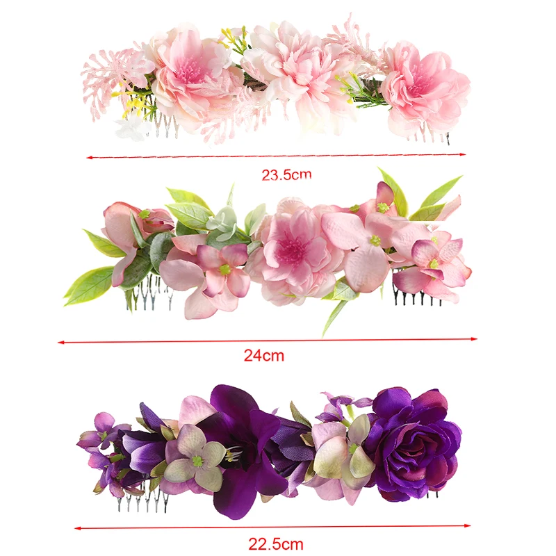 Bride Flower Hair Combs Wedding Headwear Romantic Rattan Floral Hairpin Hair Comb Clip Back of Head Women Hair Accessories