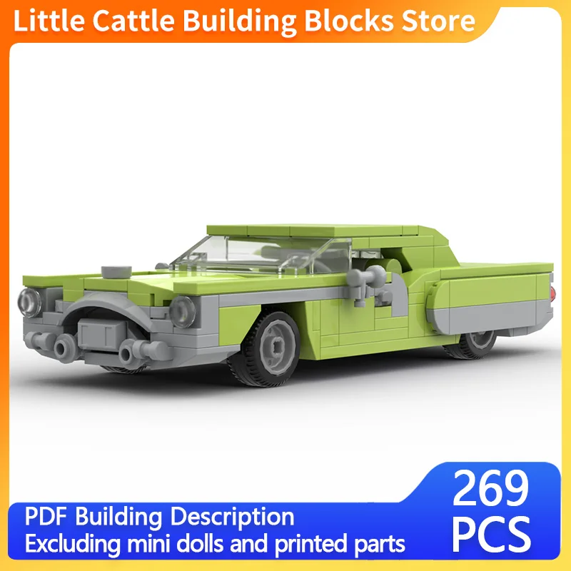Modelo de coche urbano, ladrillos de construcción MOC, sedán verde lima Retro americano, tecnología Modular, regalos de vacaciones para niños, traje de juguetes para montar