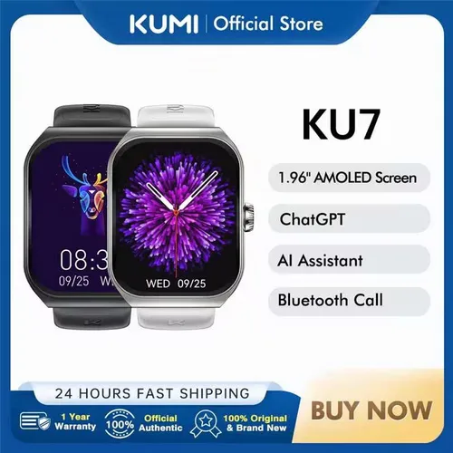 KUMI KU7 relojes inteligentes 1,96 ""pantalla Amoled 100 + modos deportivos NFC IP68 impermeable Bluetooth llamada salud monitoreo del sueño SOS