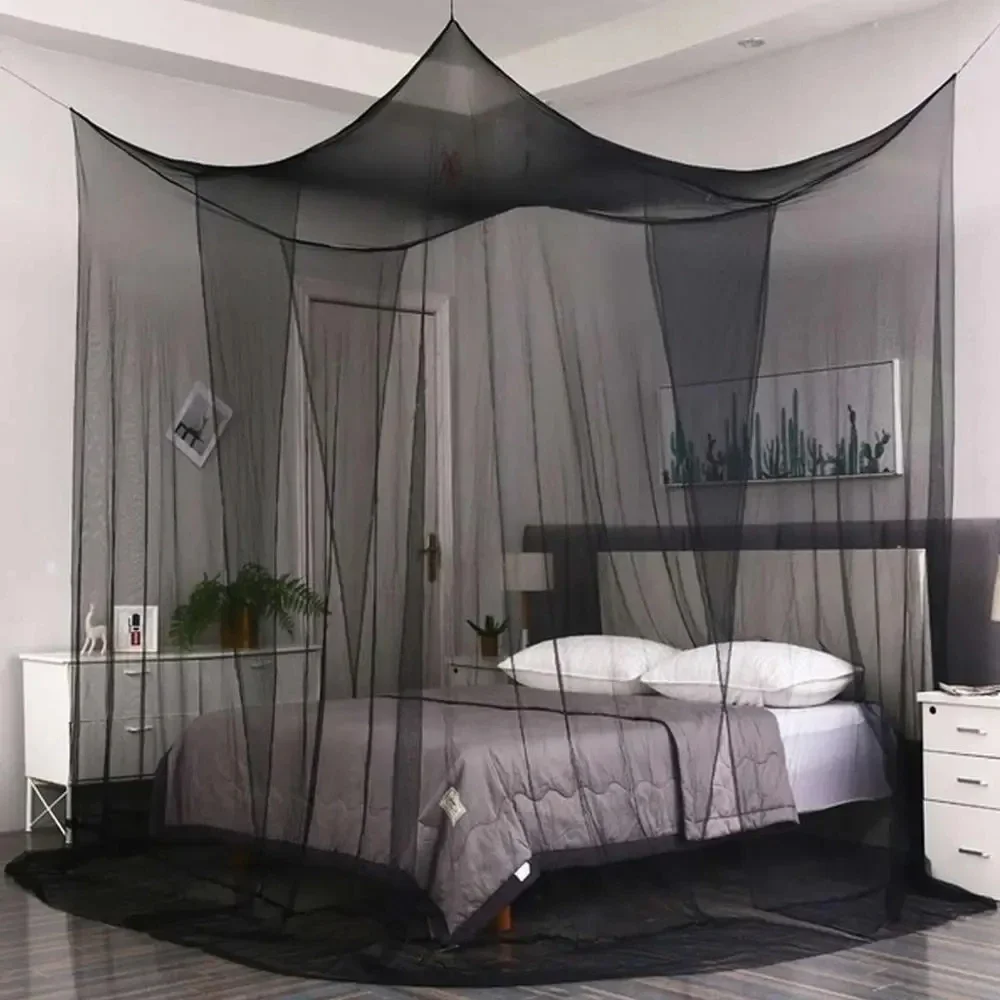 Mosquito Net  Cotton  Four-Door Sexy Square Canopy - King/Queen Double Bed Size, Elegant White Palace Netting Prevent Insect Net