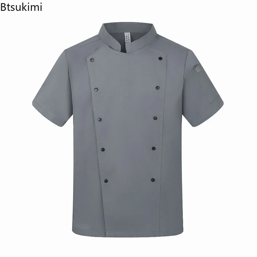 Summer Breathable Short Sleeve Chef Coat Lightweight Kitchen Work Uniform Hotel Cafe Chef Jacket for Men Bakers Food Service 5XL