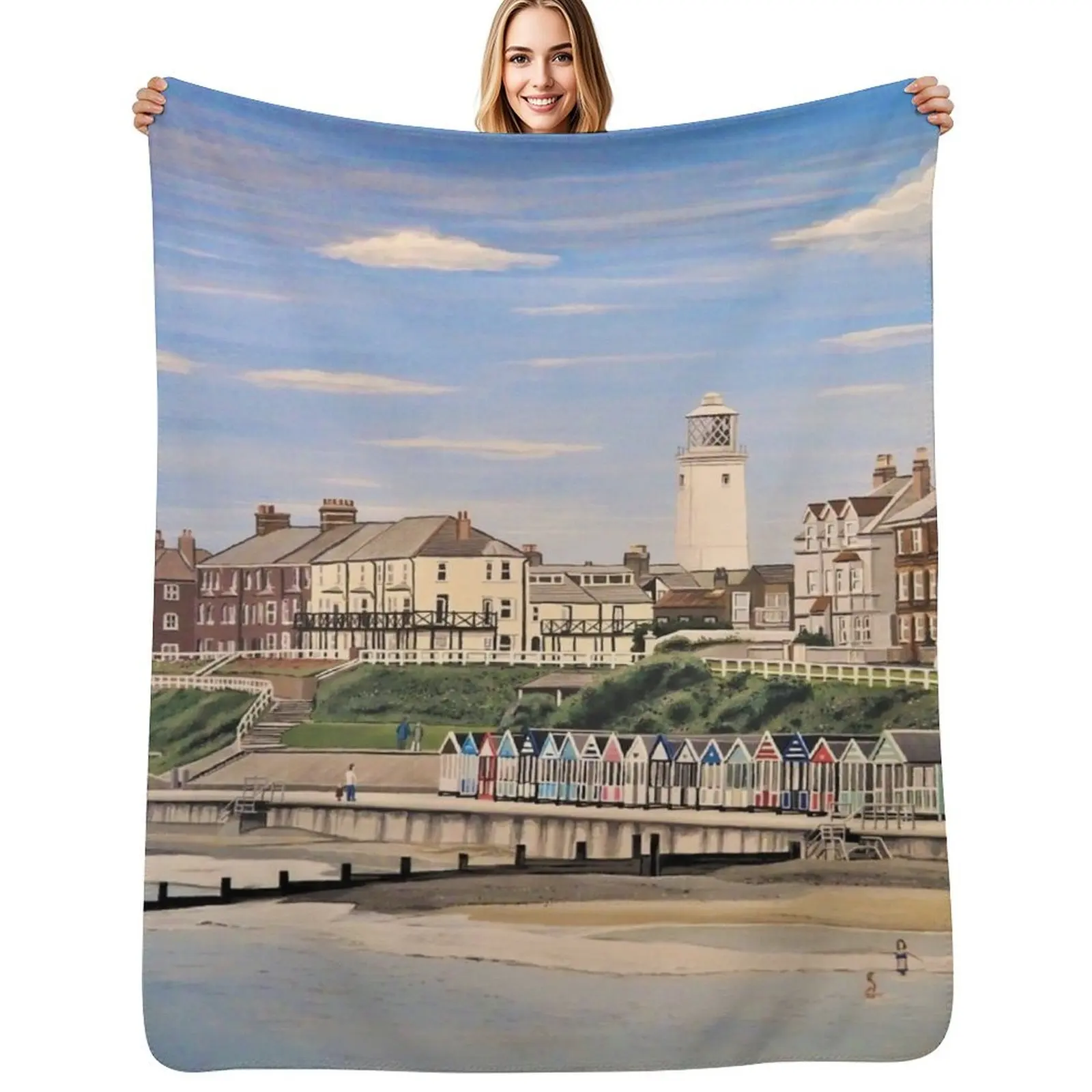 Southwold Seafront Painting Throw Blanket Weighted Soft Plush Plaid Furry Single Thermals For Travel Loose Blankets