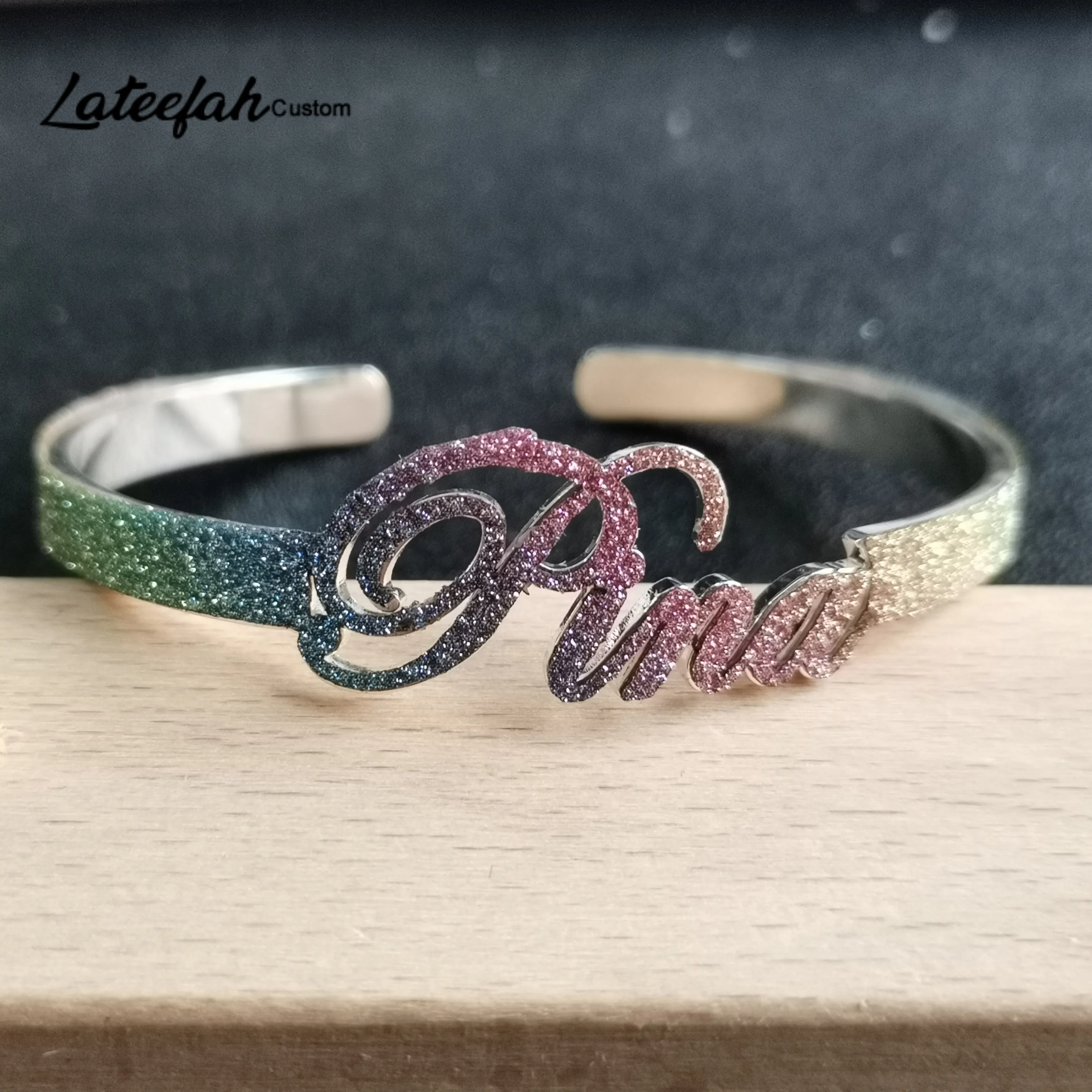 

Lateefah Custom Colorful Bracelet Stainless Steel Personalized Men Women Bracelet with Open Design Custom Name Bangles Gifts