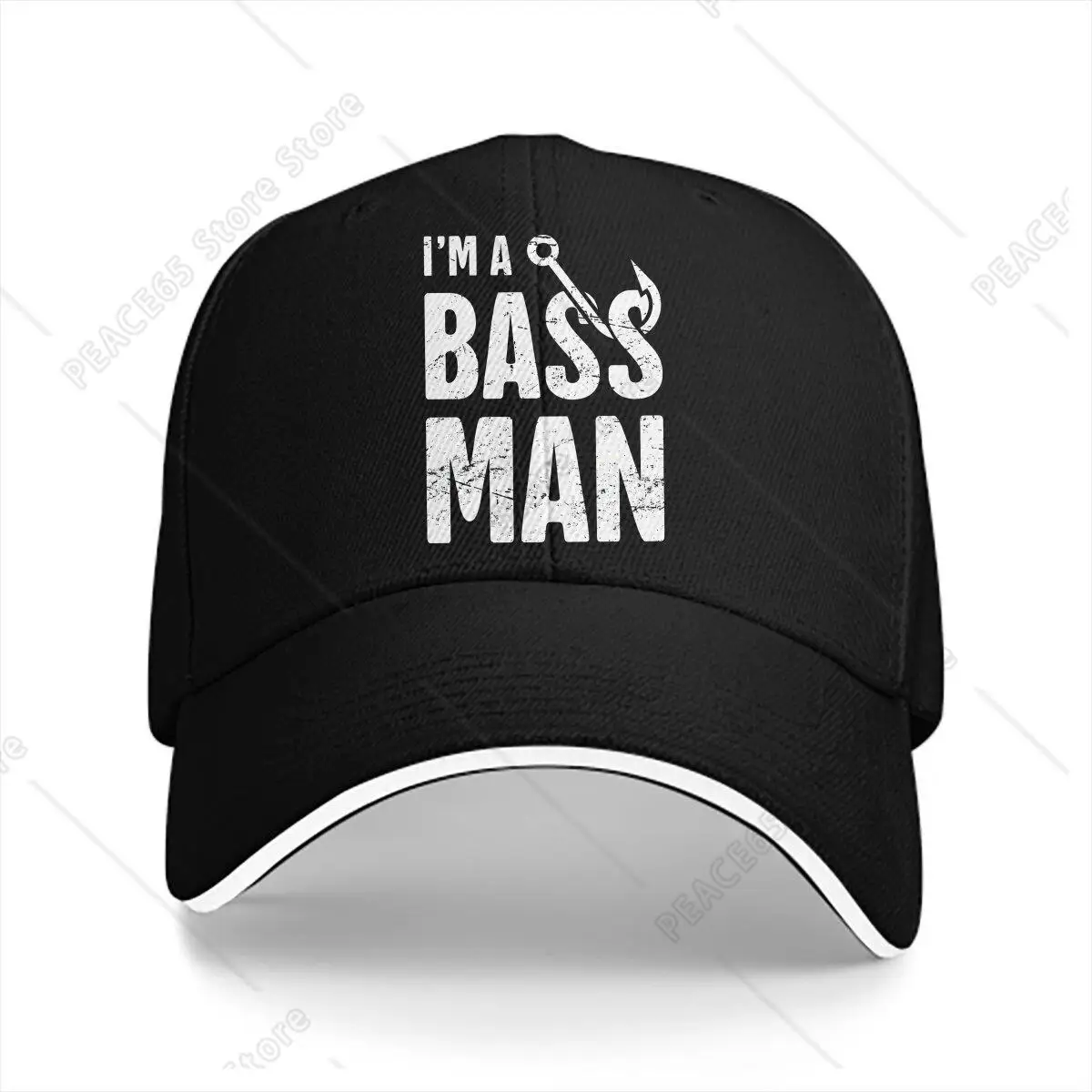 

Washed Men'S Baseball Cap I'M A Bass Man Trucker Snapback Caps Dad Hat Fly Fishing Golf Hats One Size