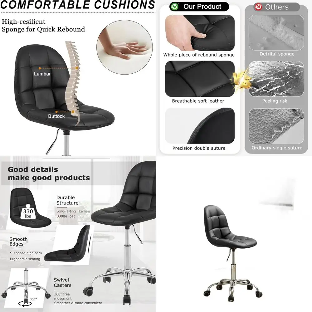 

Ergonomic Adjustable Padded Leatherette Office Chair, Swivel Desk Chair for Home and Conference Rooms - Black