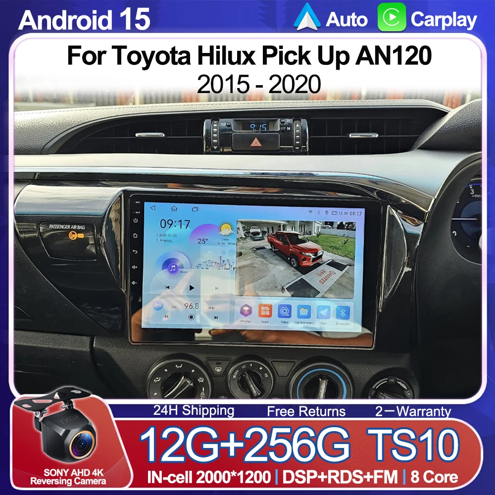 

Android 15 Car Radio For Toyota Hilux Pick Up AN120 2015 - 2020 RHD LHD DSP QLED BT 5G WIFI Head Unit Wireless Carplay Auto GPS