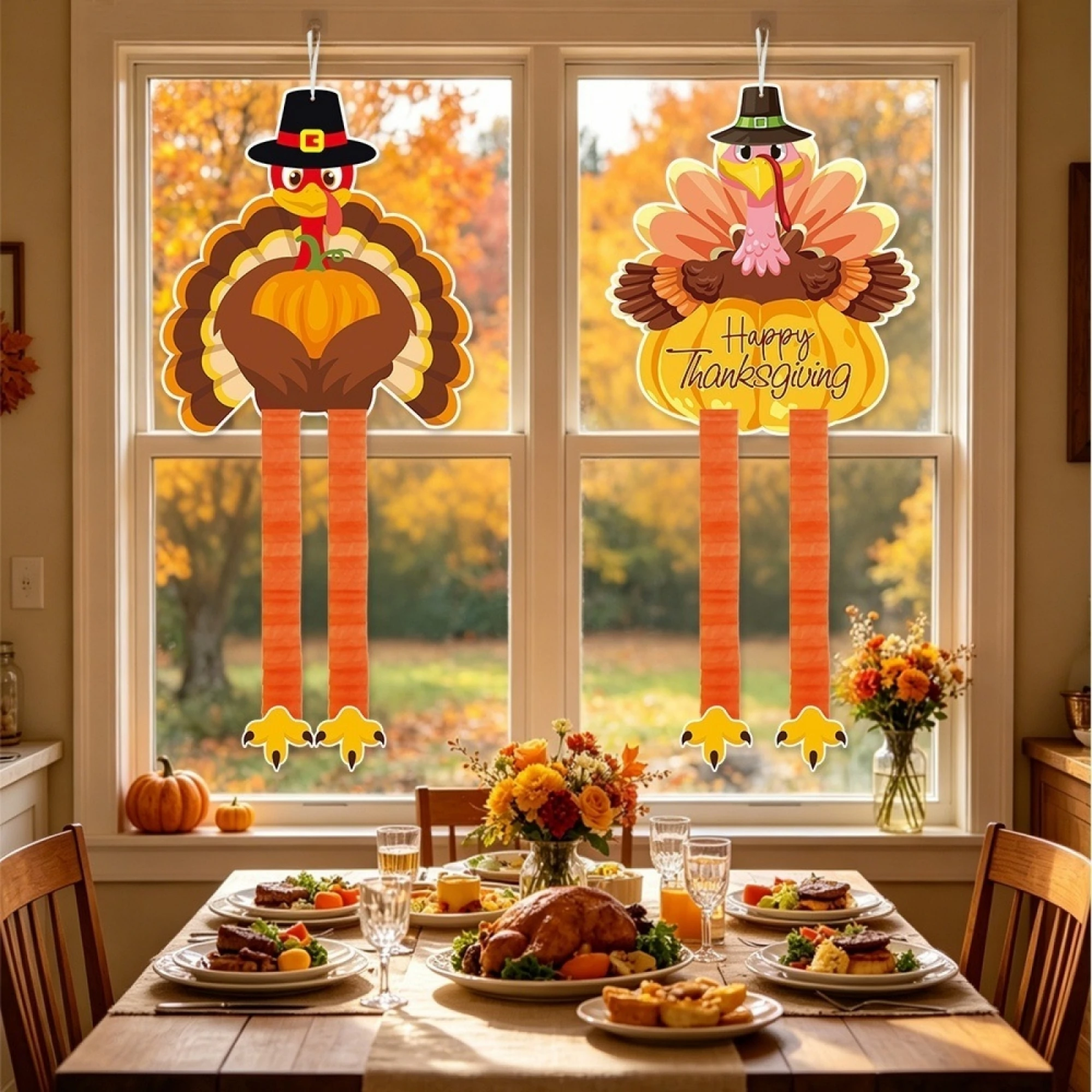 Thanksgiving Hanging Decoration Harvest Turkey with Extendable Legs