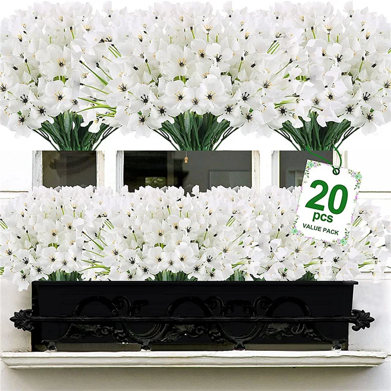 20 Bundles Hydrangea Silk Flowers Heads Outdoor Indoor Flowers No Fade Faux Greenery (White)