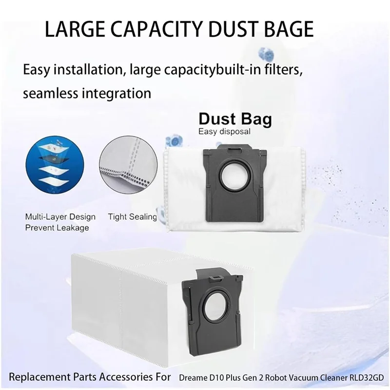 Promotion!9PCS High-Efficiency Dust Bags Designed For Dreame D10 Plus Gen 2/RLD32GD Robot Vacuums