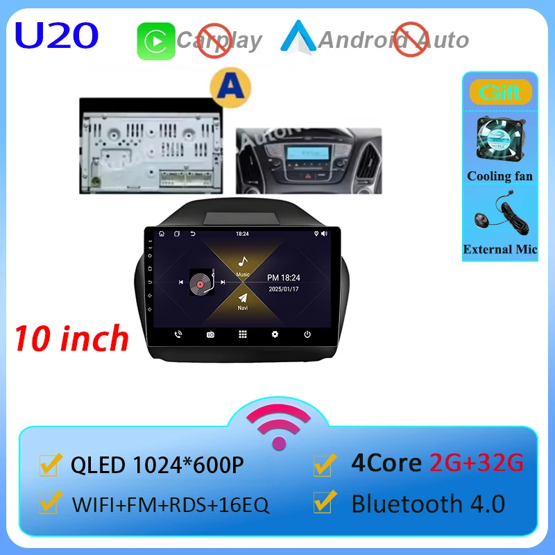 Android 16 Carplay For Hyundai IX35 Tucson 2 LM 2009 - 2015 Car Radio Multimedia Video Player QLED Screen GPS Navigation WiFi 5G