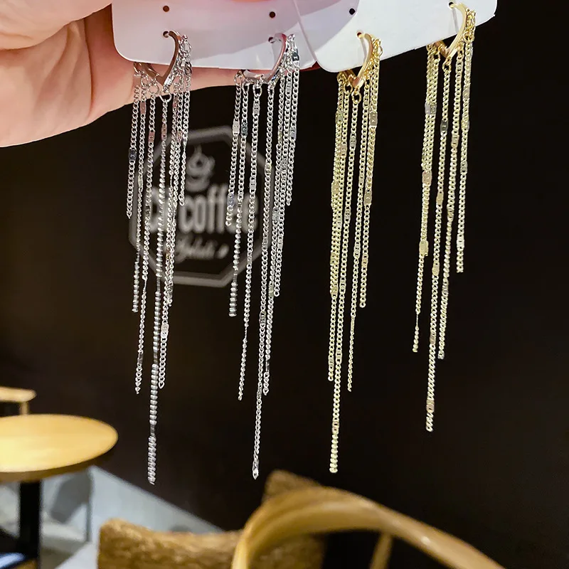 Light Luxury Long Tassel Hoop Earrings Korean Style Temperament Love Heart Dangle Earrings Handmade Female Jewelry Wedding Gift