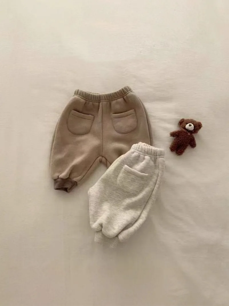 2023 Winter Neue Baby Fleece Hosen Kleinkind Junge Casual Hosen Plus Samt Dicken Säuglings Mädchen Warme Hosen Kinder Schweiß Hosen