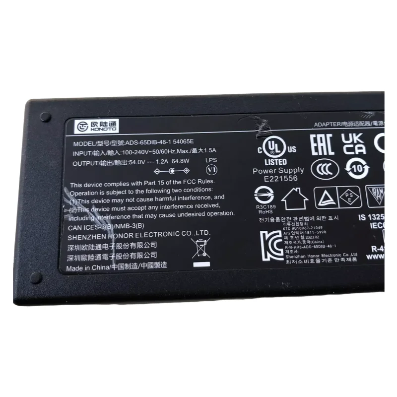 Genuine Honoto ADS-65DIB-48-1 54065E 54.0V 1.2A 64.8W 65W AC Adapter For Hikvision POE 54V Power Supply Charger