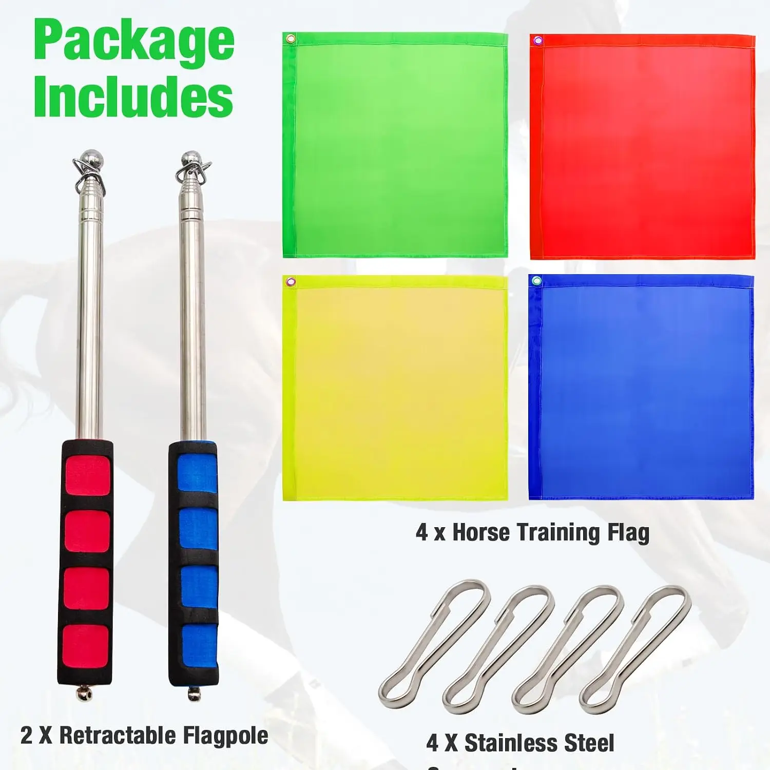 Horse Training Flag 2 Pcs 48inch Telescopic Flagpoles and 4 Pcs 18inch Equestrian Training Flags Portable Training Stick