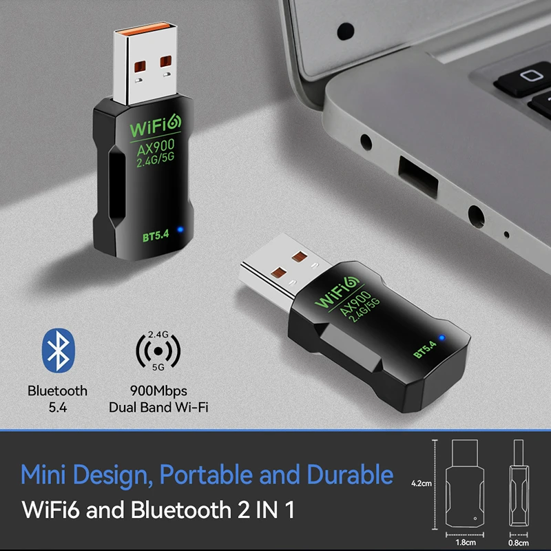 900Mbps WiFi 6 USB Adapter 2 in 1 Bluetooth 5.4 Wifi 6 Network Card 2.4G 5G Wireless USB Dongle Receiver Free Driver For PC