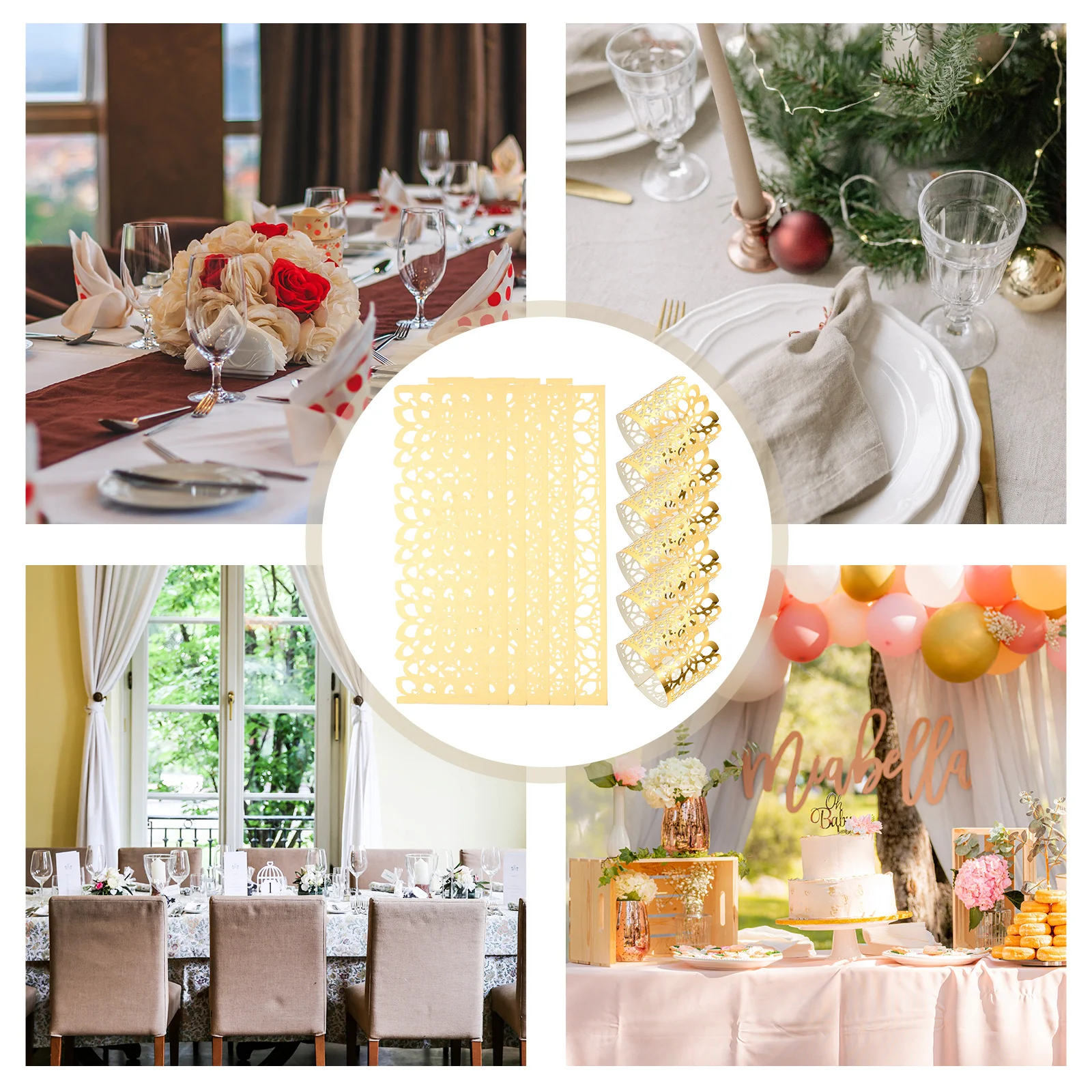 50 قطعة من إكسسوارات المناديل الرائعة بإبزيم مزخرف للتجمع العائلي ومهرجانات أعياد الميلاد وعشاء للاستخدام المنزلي في الفنادق