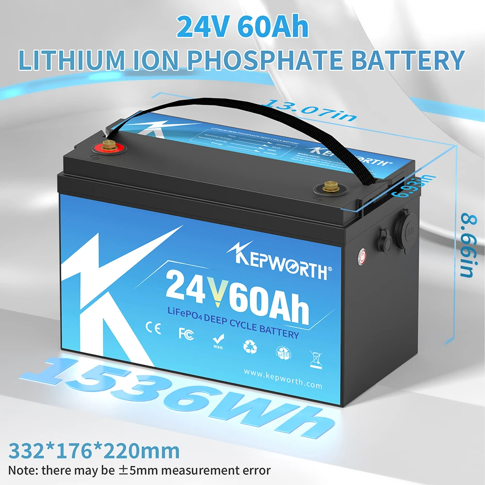 Nueva batería de fosfato de hierro y litio de 24V y 60Ah, batería integrada BMS LFP LiFePO4 para RV, energía Solar eólica, Scooter, triciclo, barco