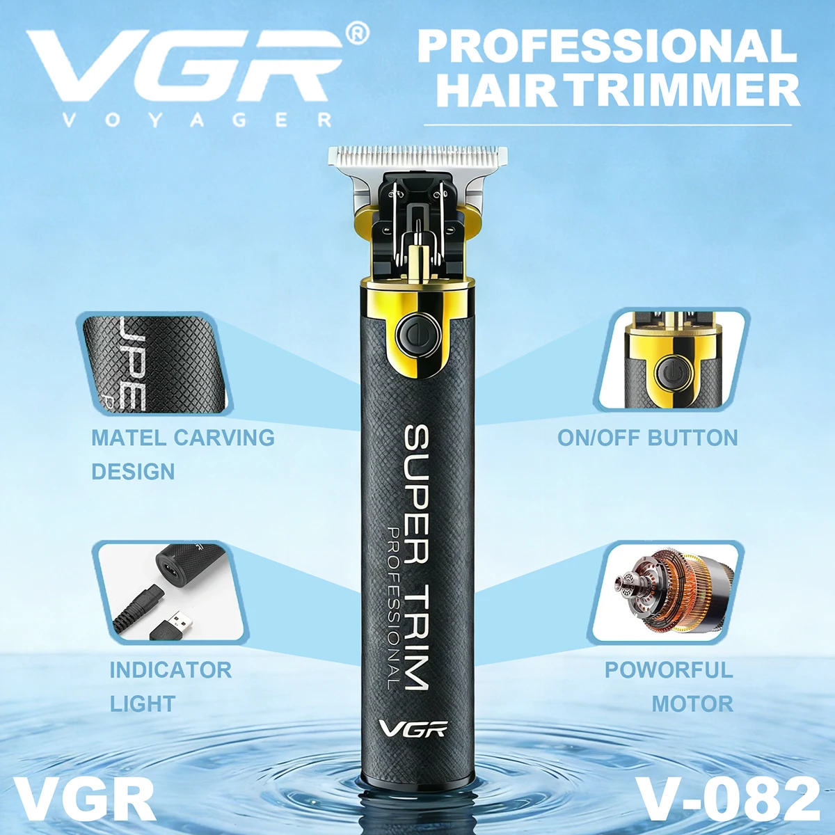 

VGR Бритва для лица Профессиональная Триммер для бороды Перезаряжаемая Металлическая бритва Мини-электрическая Триммер для бороды Портативный Триммер для бороды для мужчин V-082