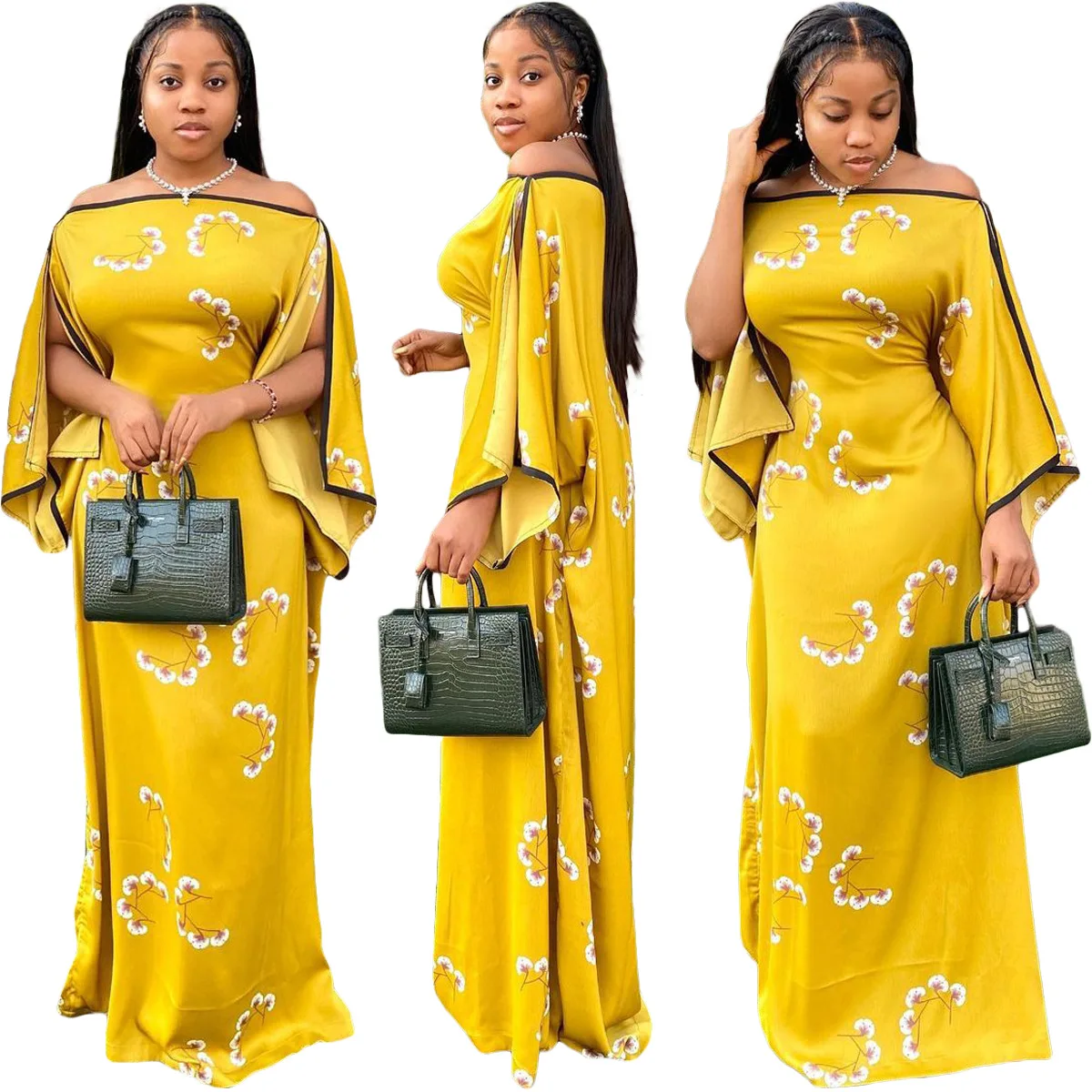 2022 Summer Fashion Style African Women Short Sleeve Polyester Printing Long Dress Maxi Dress African Dresses for Women