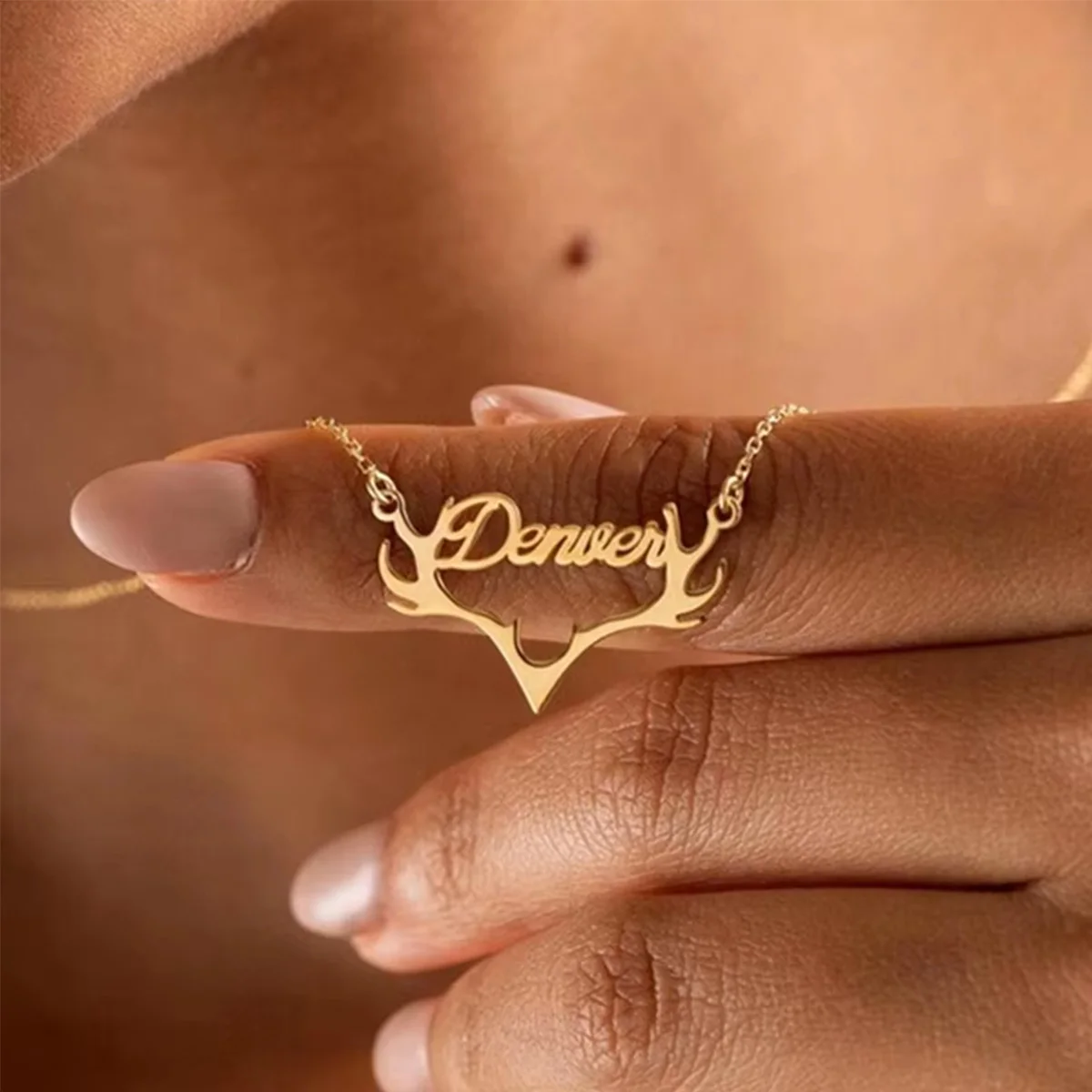 Custom Elk Name Necklace For Women Gold Color Stainless Steel Animal Antler Name Necklaces Christmas Party Jewelry Gift