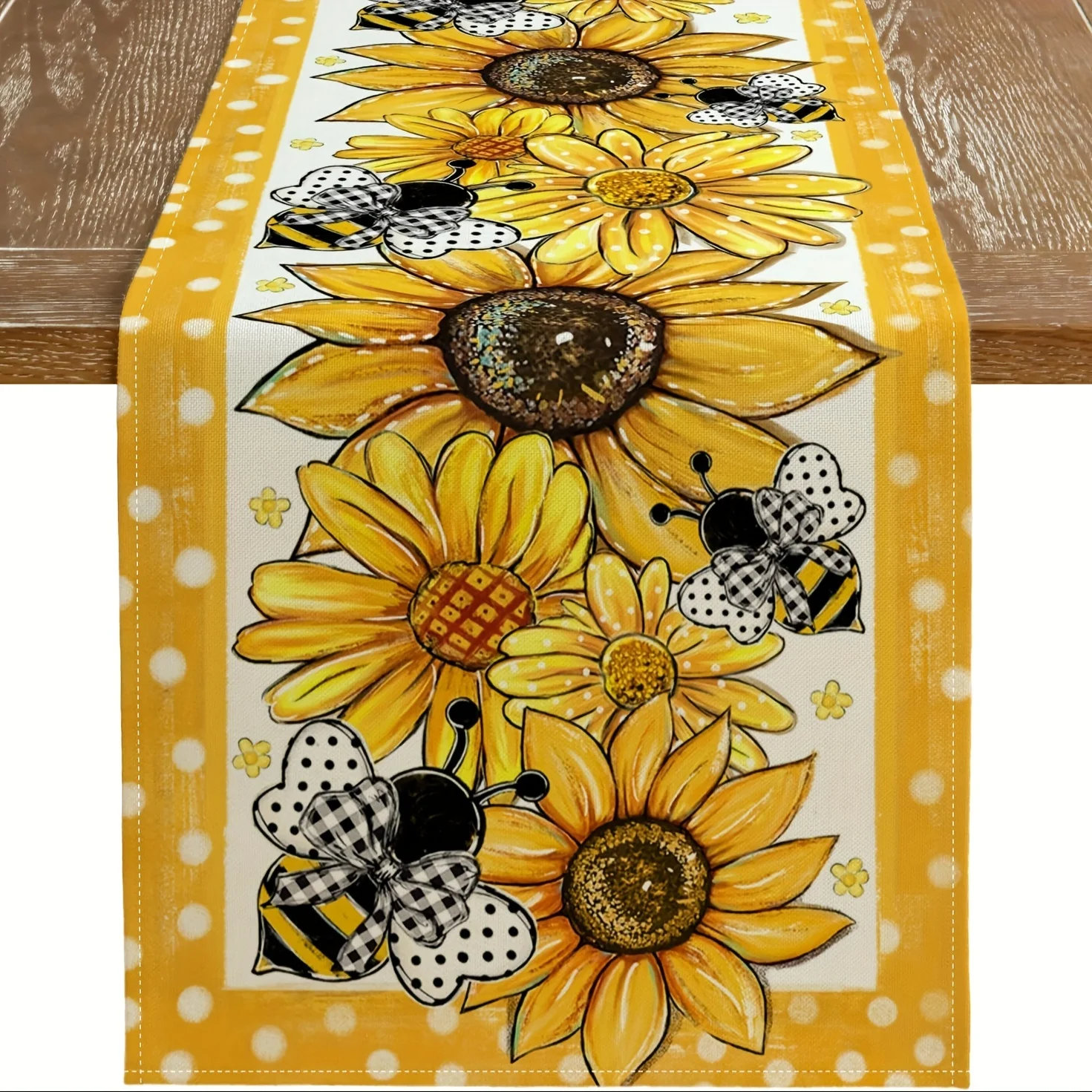

Простая деревенская дорожка для стола с рисунком подсолнечника и пчелы, желтый принт в горошек для украшения кухни в фермерском доме, вечеринки для домашнего использования