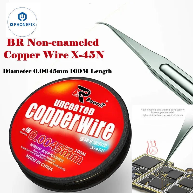 

BR X-45N/G-LON Non-enameled Copper Wire Superfine 0.0045mm/0.005mm 100M Soldering Wire for LCD CPU Flying Leads-jumping Repair