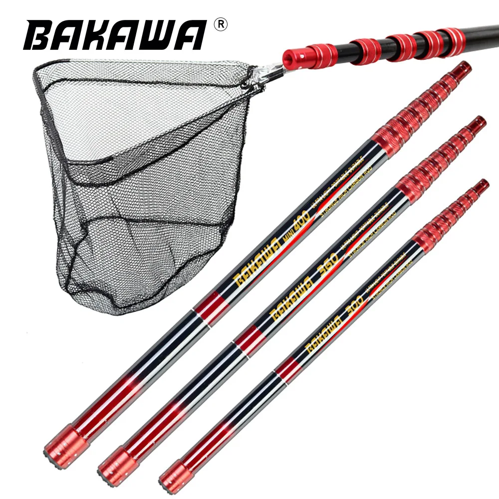 

BAKAWA Dip Net Folding Portable Fishing Net Ultra Light Carp Sea Carbon Fiber Telescoping Hand Dip Net 2.1M 3.0M 3.6M Tackle