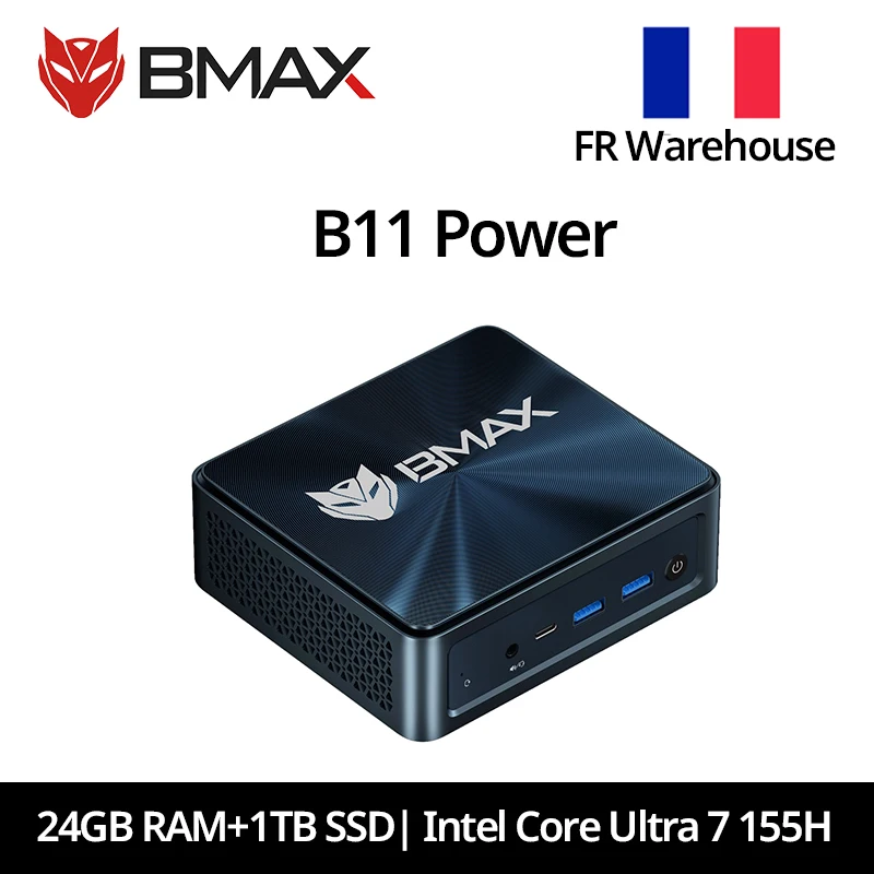 Mini PC BMAX B11 Power, Intel Core Ultra 7 155H, 16 cœurs, 22 threads, 24 Go de RAM, 1 To de SSD, Wi-Fi, Bluetooth, USB, HDMI, Type-C, Windows 11