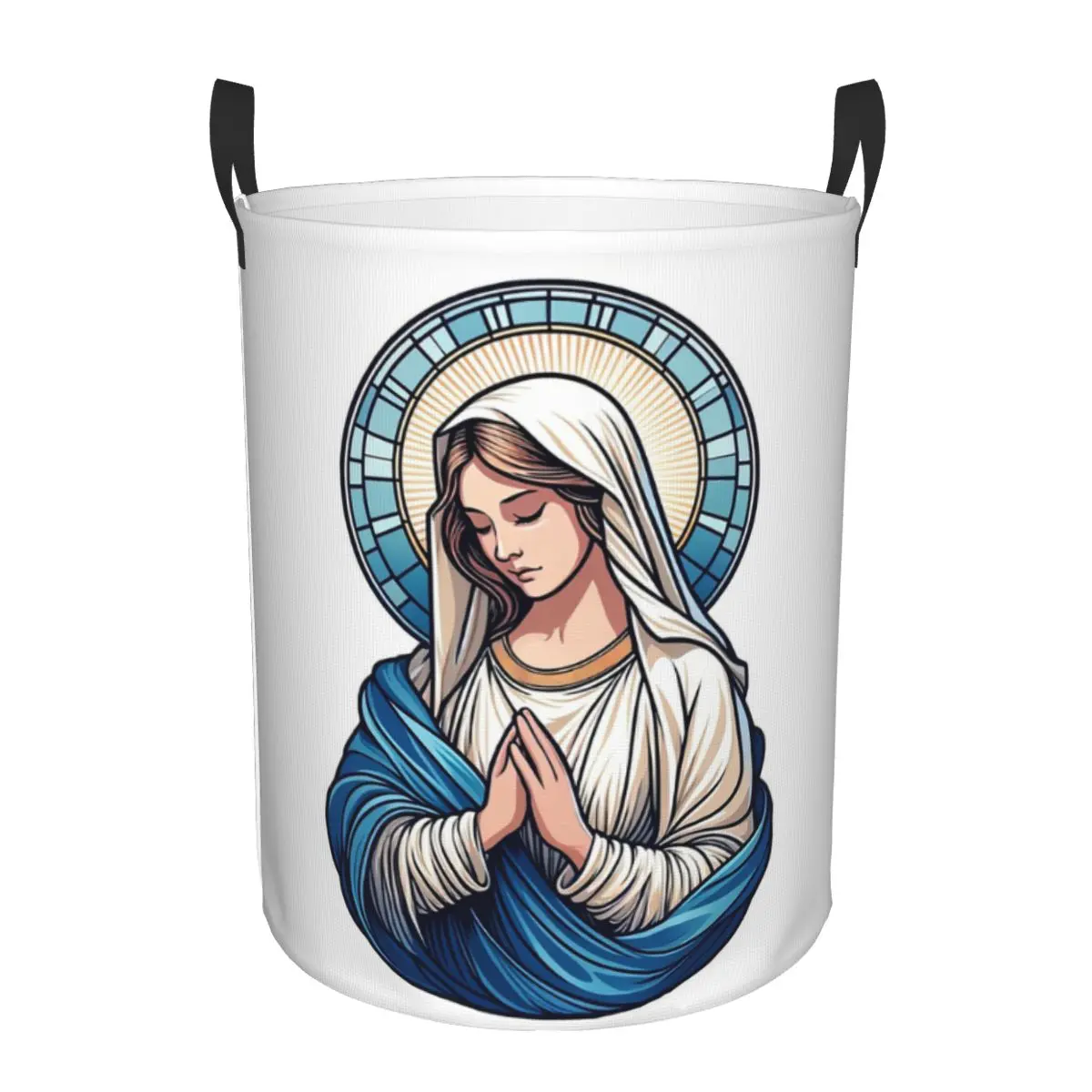 Virgin Mary Pray For Us Catholic Foldable Laundry Baskets Dirty Clothes Home Organizer Large Waterproof Bucket For Home Kids