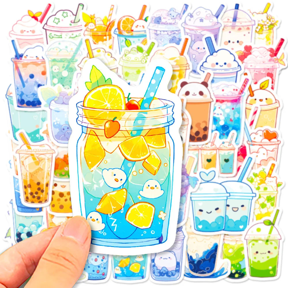 10/50Pcs Cartoon Cute Animal kawaii Drinks Varied Stickers Pack for Kids Travel Luggage Wall Notebook Decoration Graffiti Decals