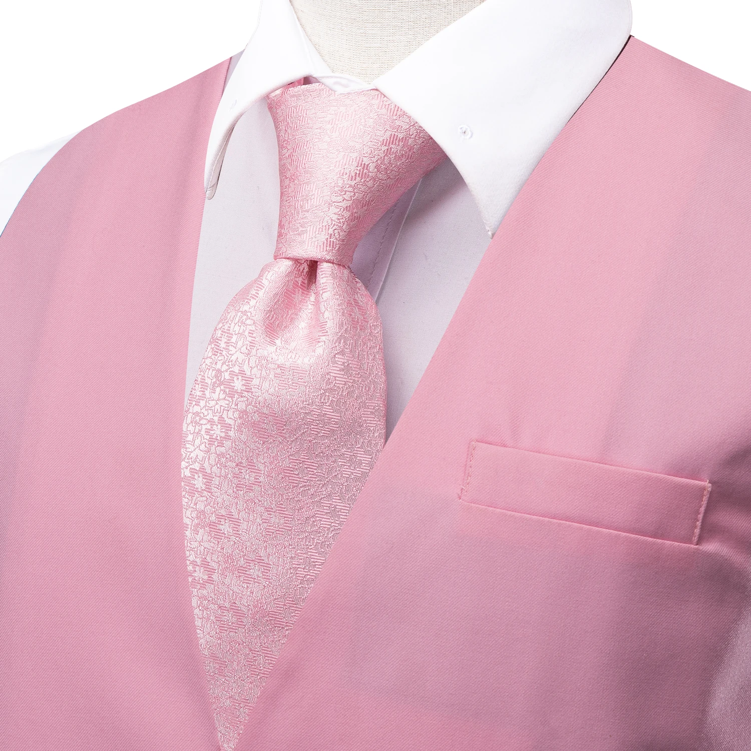 Hi-Tie Silk Mens Vest Pink Wedding Slim Solid Waistcoat Neck Tie Hanky Cufflinks Woven Set for Male Suit Business Party Designer