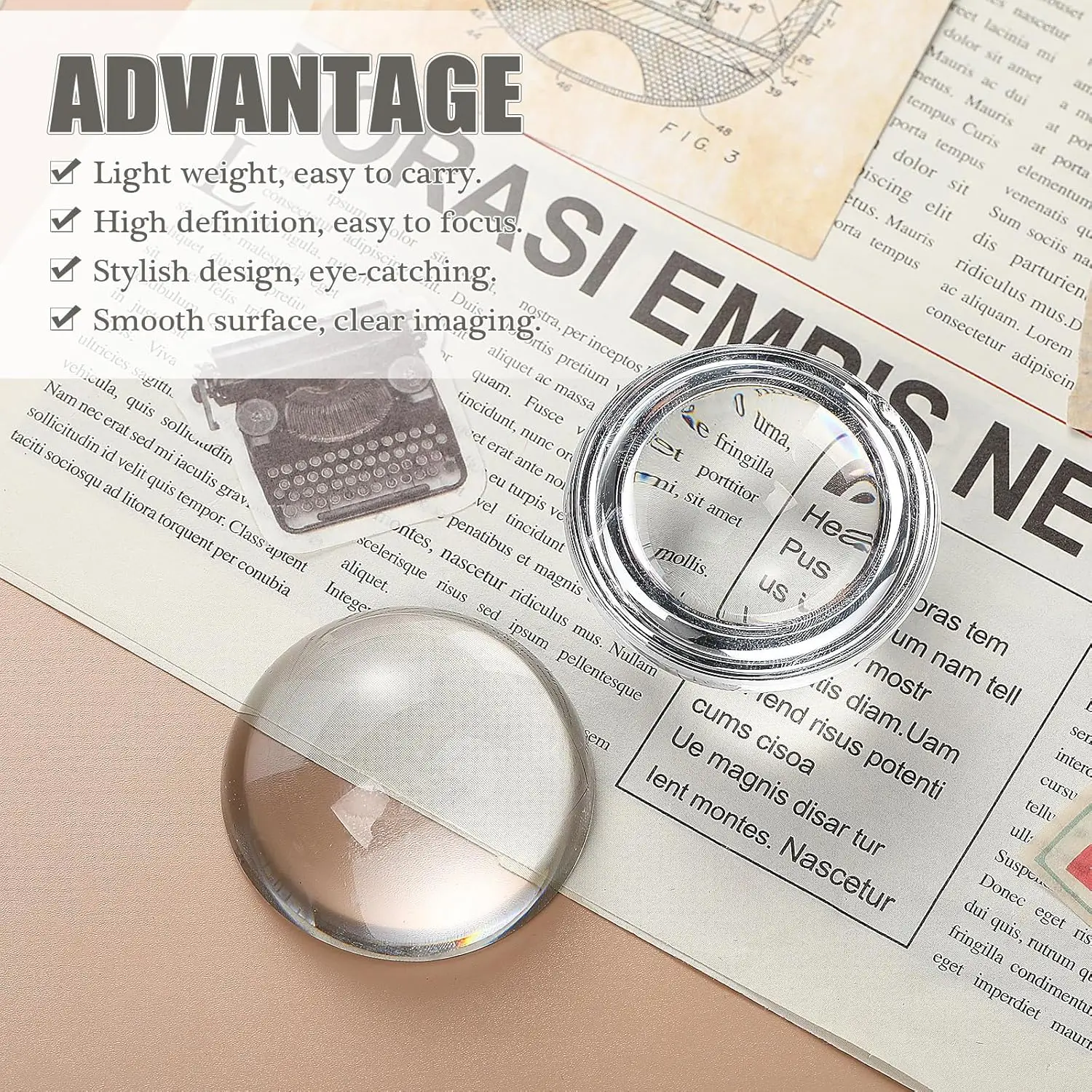 2.4Inch Crystal Magnifier Paperweight Glass Dome 60MM Crystal Half Ball Sphere Lens for Photography Decoration Reading Aid