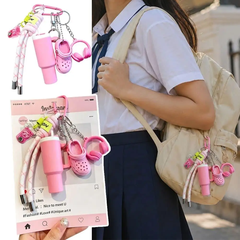 Sports Style Woven Hanging Rope Keychain Mini Water Cup Hole Shoe Couple Pendant Cute Bag Backpack Decoration Charm Gift