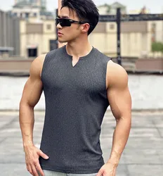 2024 Summer New Men V-neck Vest Gym Tank top Men's Fitness Sleeveless Shirt Training Sports Undershirt Gyms Train Vest