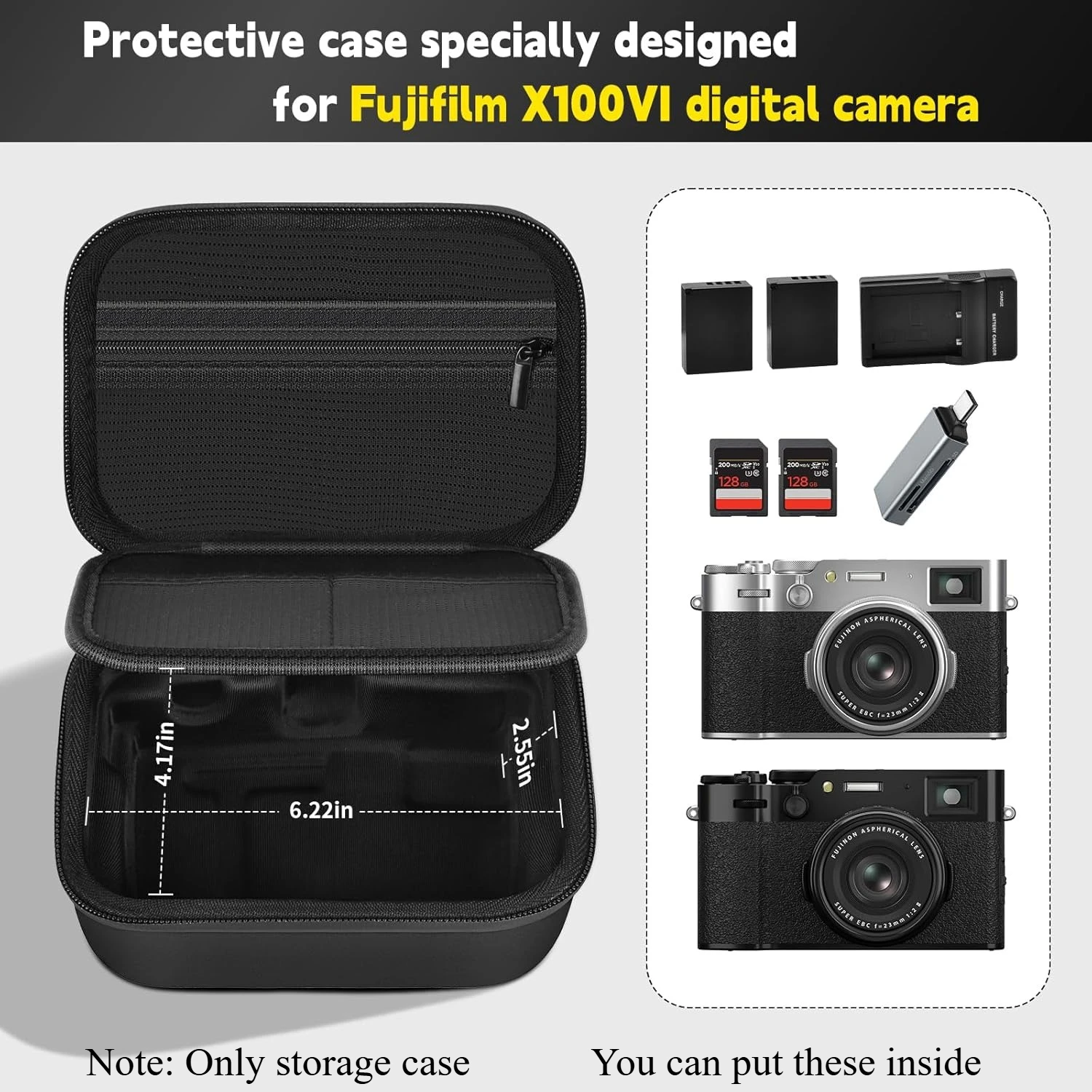 Custom Camera Travel Case for Fujifilm X100VI Camera, Premium EVA Shell with Protective Dividers, Mesh Pockets for Fujifilm X100
