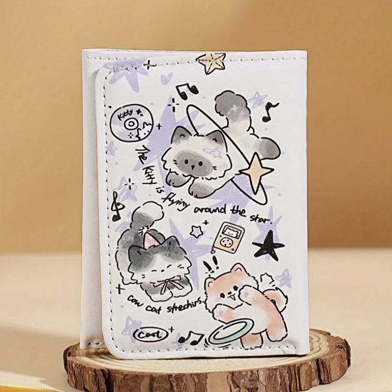 2025 Cute Cat & Star Short Wallet for Women, Tri‑Fold Large Capacity Multi‑Card Slots Coin Purse, Unique Couple Gift